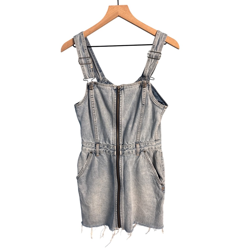 Ksubi Denim Pinafore Dress Western Zip Front Mini Raw Hem Streetwear Cowgirl M